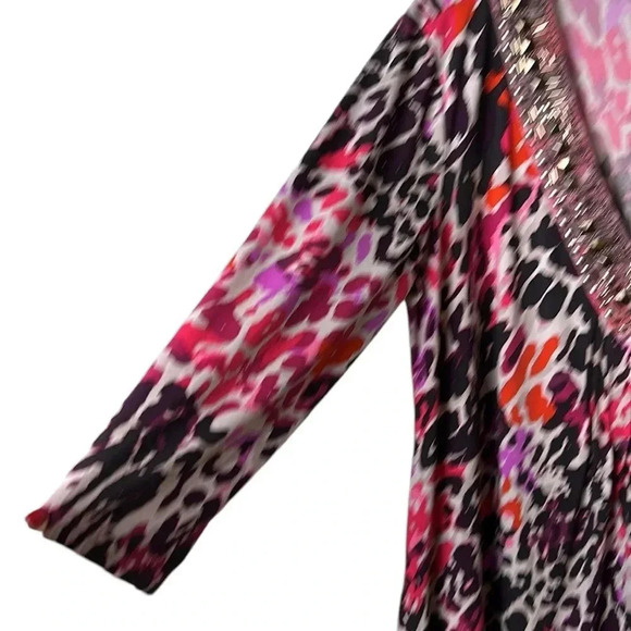 Y2K TOGETHER boho oversized beaded top Aztec,abstract,multicolored,V neck - Picture 7 of 16